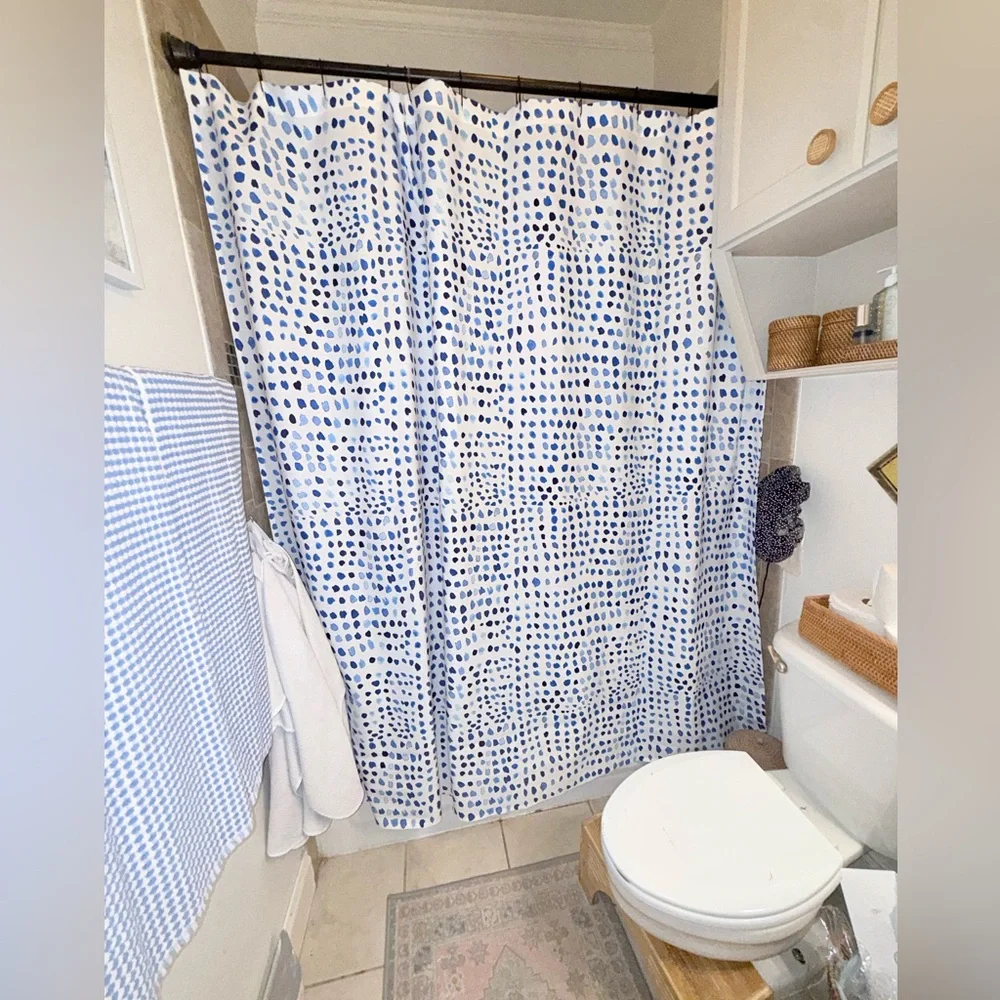 Blue Watercolor Dots Shower Curtain